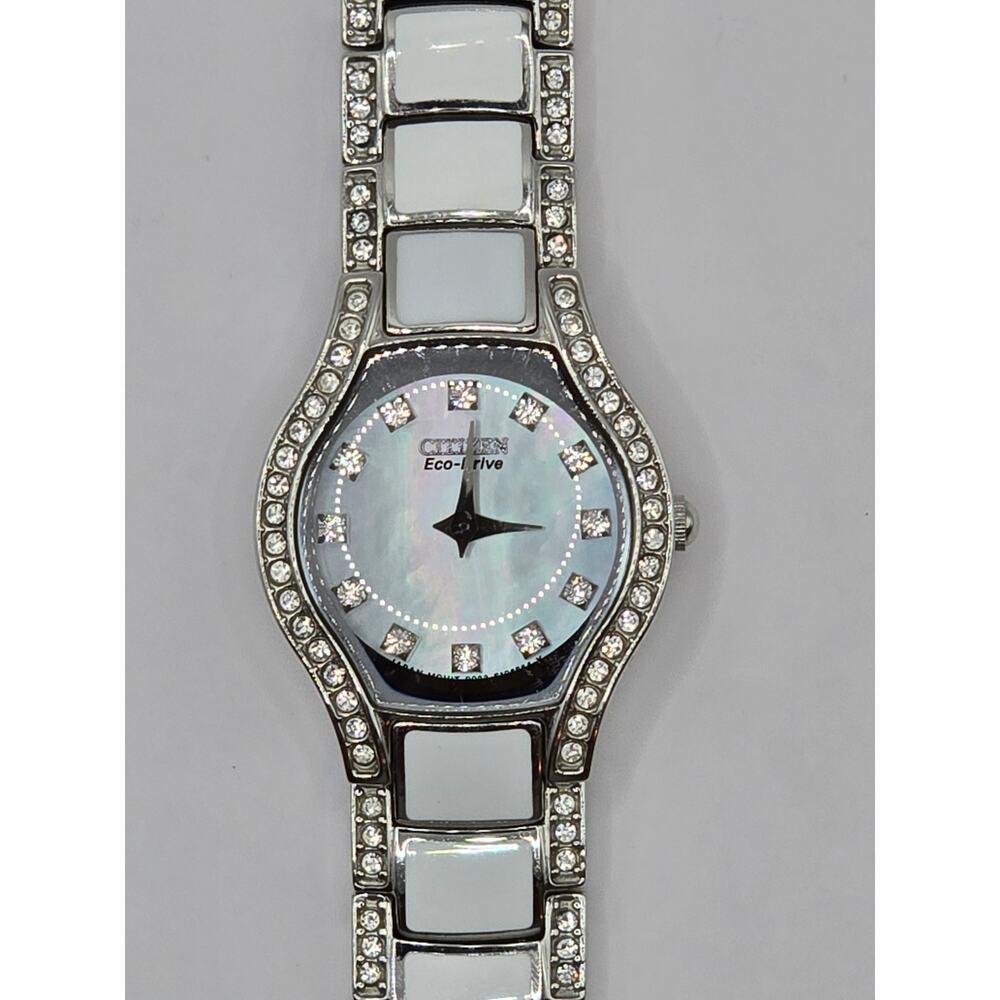 Citizen Watch Women's Eco-Drive White and Stainless Steel with Crystals